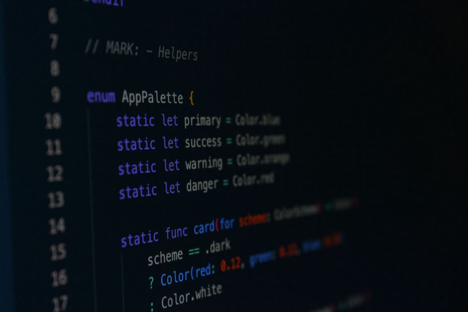 close up of color palette code on screen